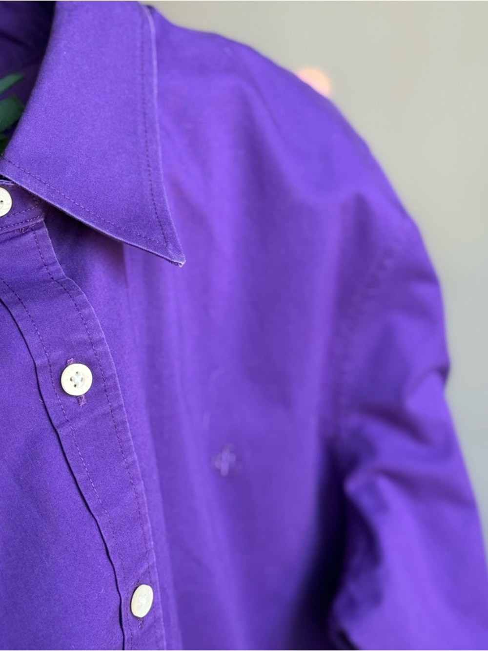 Lauren Ralph Lauren Purple Shirt Non-Iron Button-Up Size M/L 100% cotton Logo - Picture 8 of 12